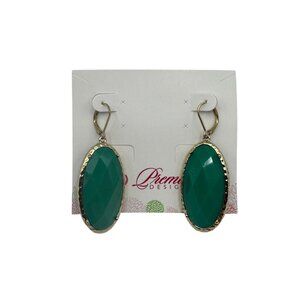 Premier Designs Faceted Oval Drop Earrings Green Gold Plated Lever Back